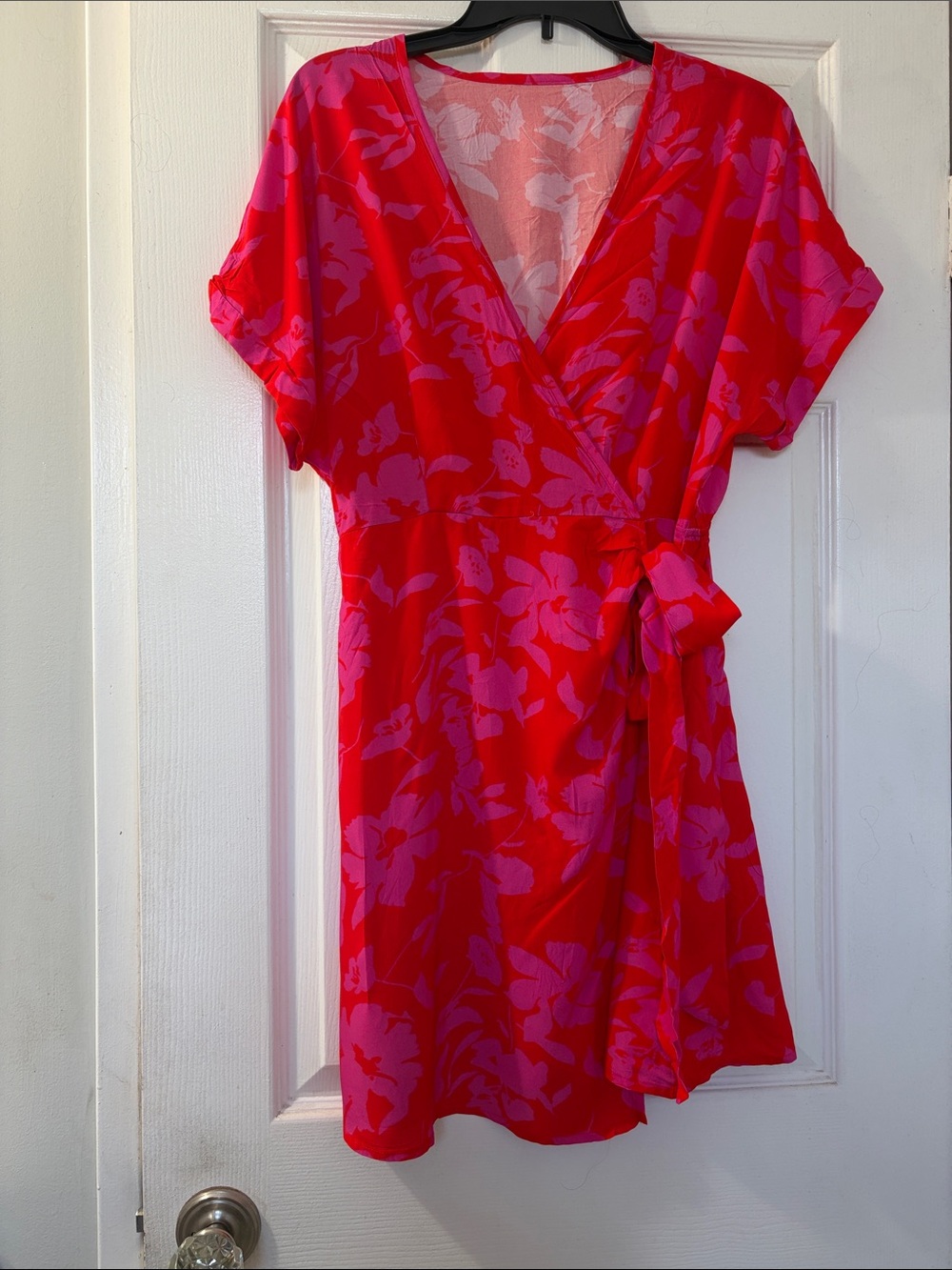 Cupshe Red and Pink Floral Wrap Midi Dress